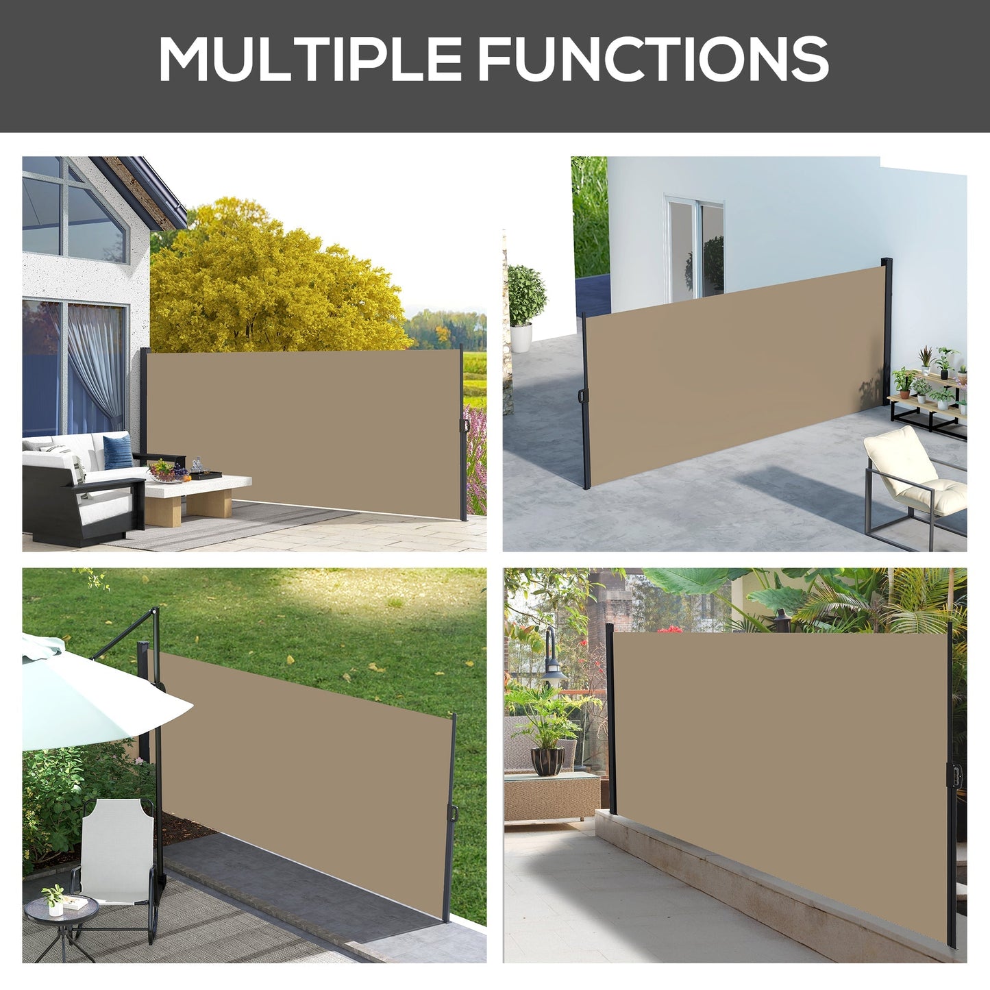 Outsunny Retractable Side Awning, Outdoor Privacy Screen for Garden, Hot Tub, Balcony, Terrace, Pool, 400 x 160cm, Khaki