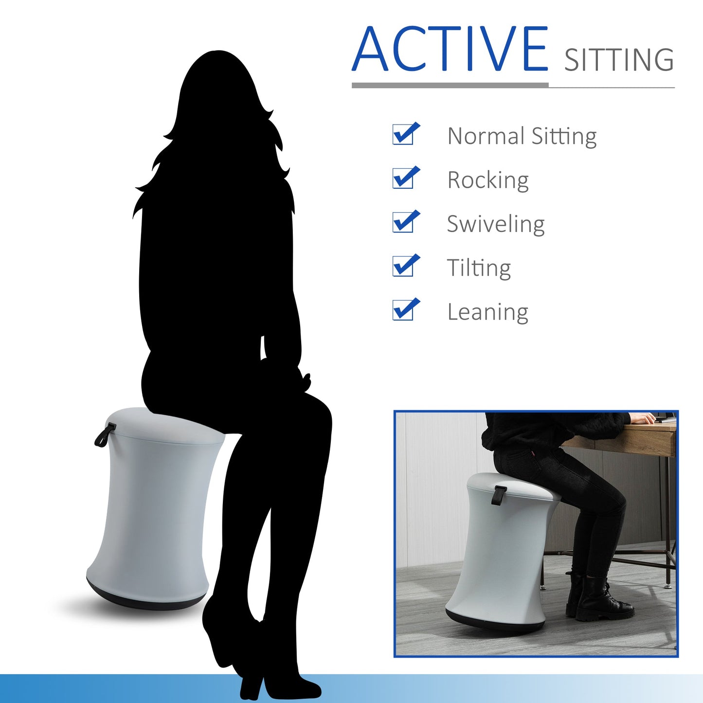 Vinsetto Lift Wobble Stool Home Office Desk Chair 360¡ Swivel Tilting Seat Active Sitting