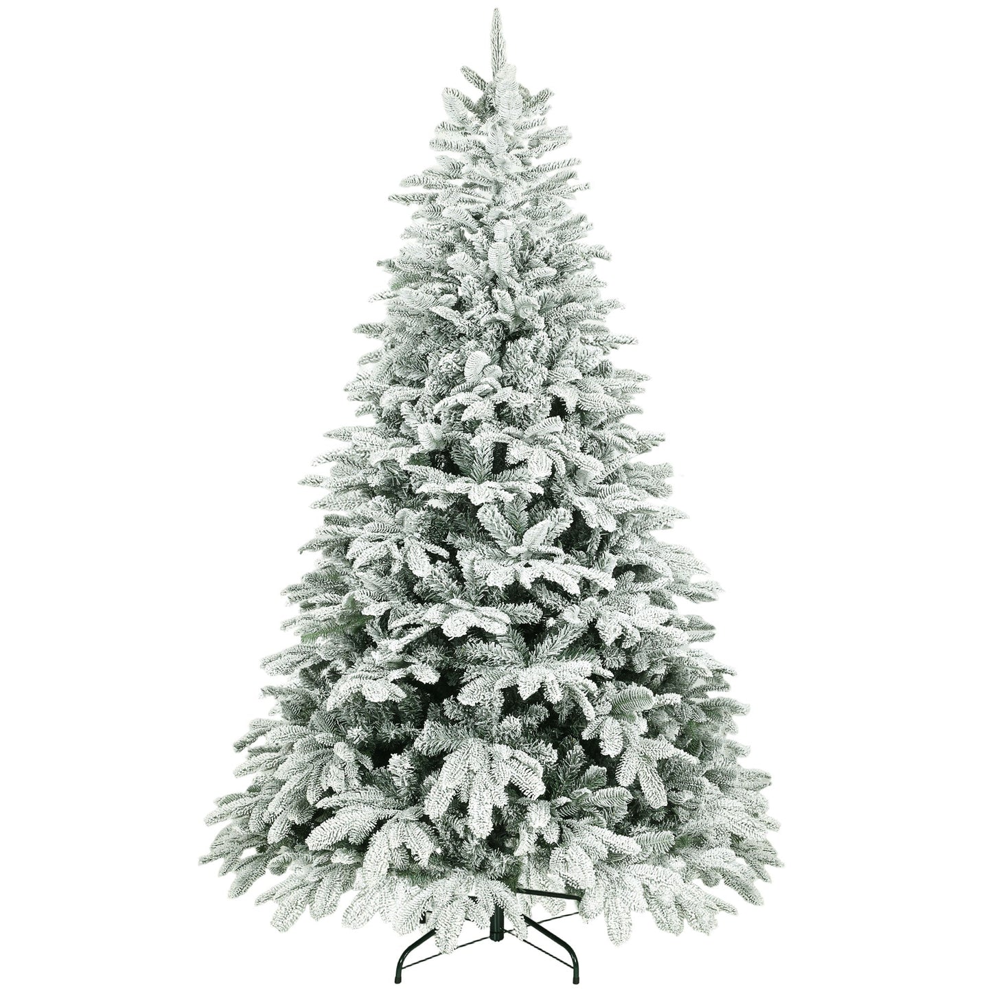 HOMCOM 7 ft Artificial Flocked Christmas Tree with 1867 Branches, Hinged Xmas Tree with Foldable Metal Stand, Easy Assembly for Home Office Decor