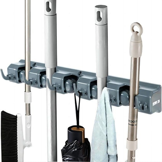 Wall-mounted Mop Holder Hanger with 5 Positions -Dark Gray