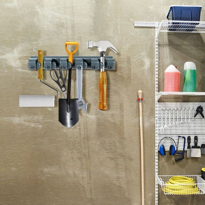 Wall-mounted Mop Holder Hanger with 5 Positions -Dark Gray