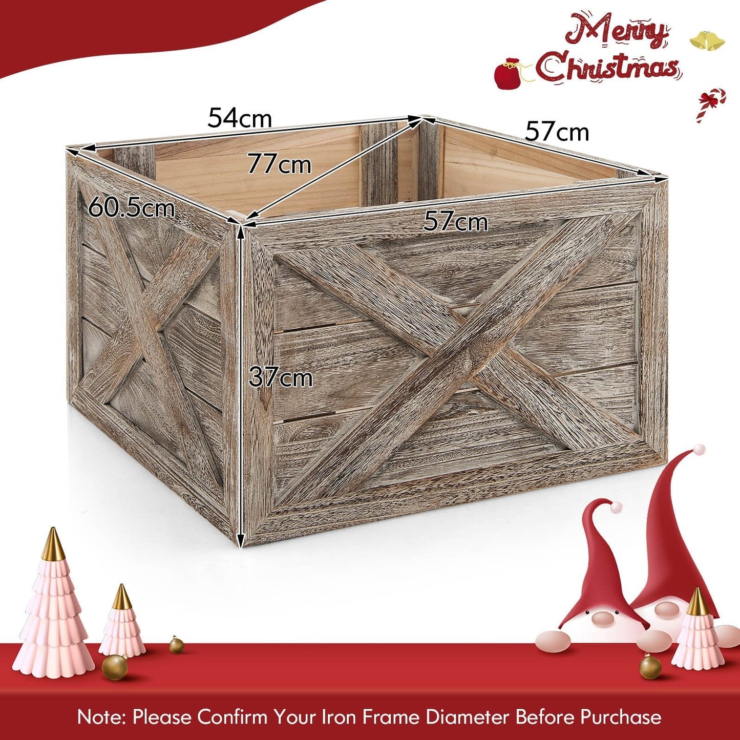 Christmas Tree Box Stand with Hook and Loop Fasteners-Grey-S