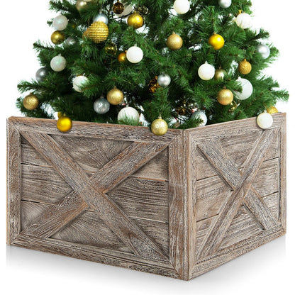 Christmas Tree Box Stand with Hook and Loop Fasteners-Grey-S