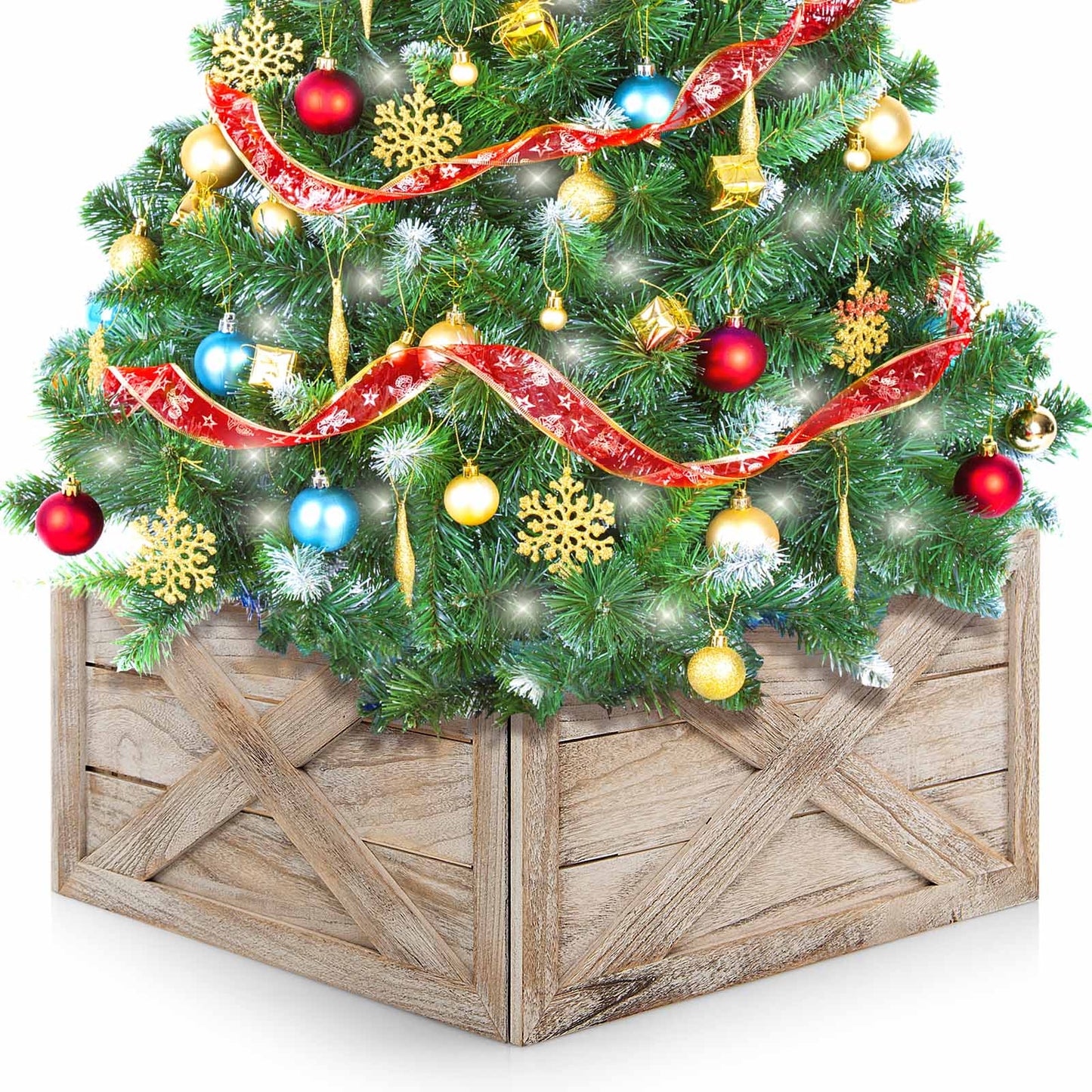 Christmas Tree Box Stand with Hook and Loop Fasteners-Brown-L