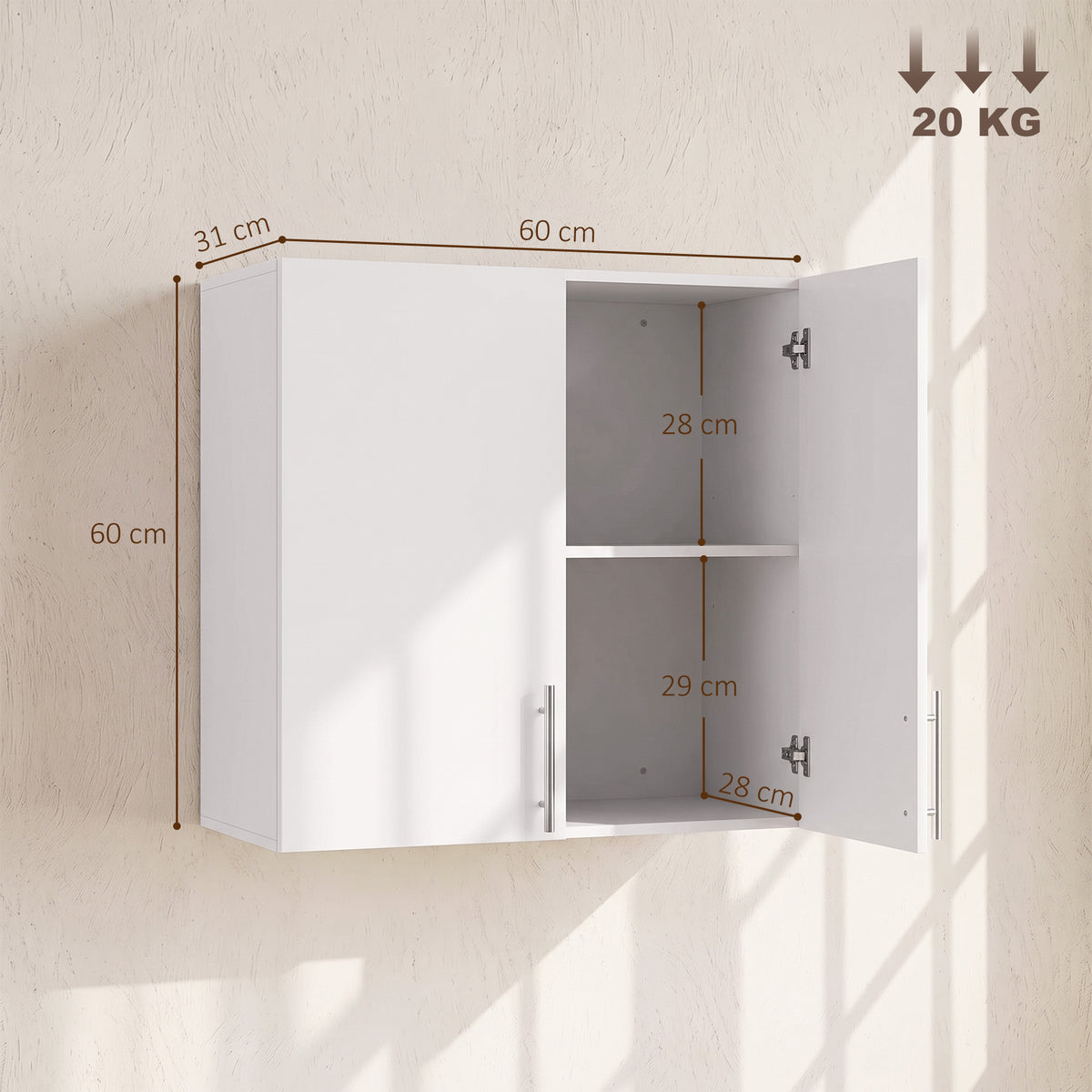 HOMCOM Bathroom Wall Cabinet, Wall-Mounted Bathroom Storage Cabinet with 2 Doors, Adjustable Shelf for Kitchen, White