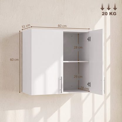HOMCOM Bathroom Wall Cabinet, Wall-Mounted Bathroom Storage Cabinet with 2 Doors, Adjustable Shelf for Kitchen, White