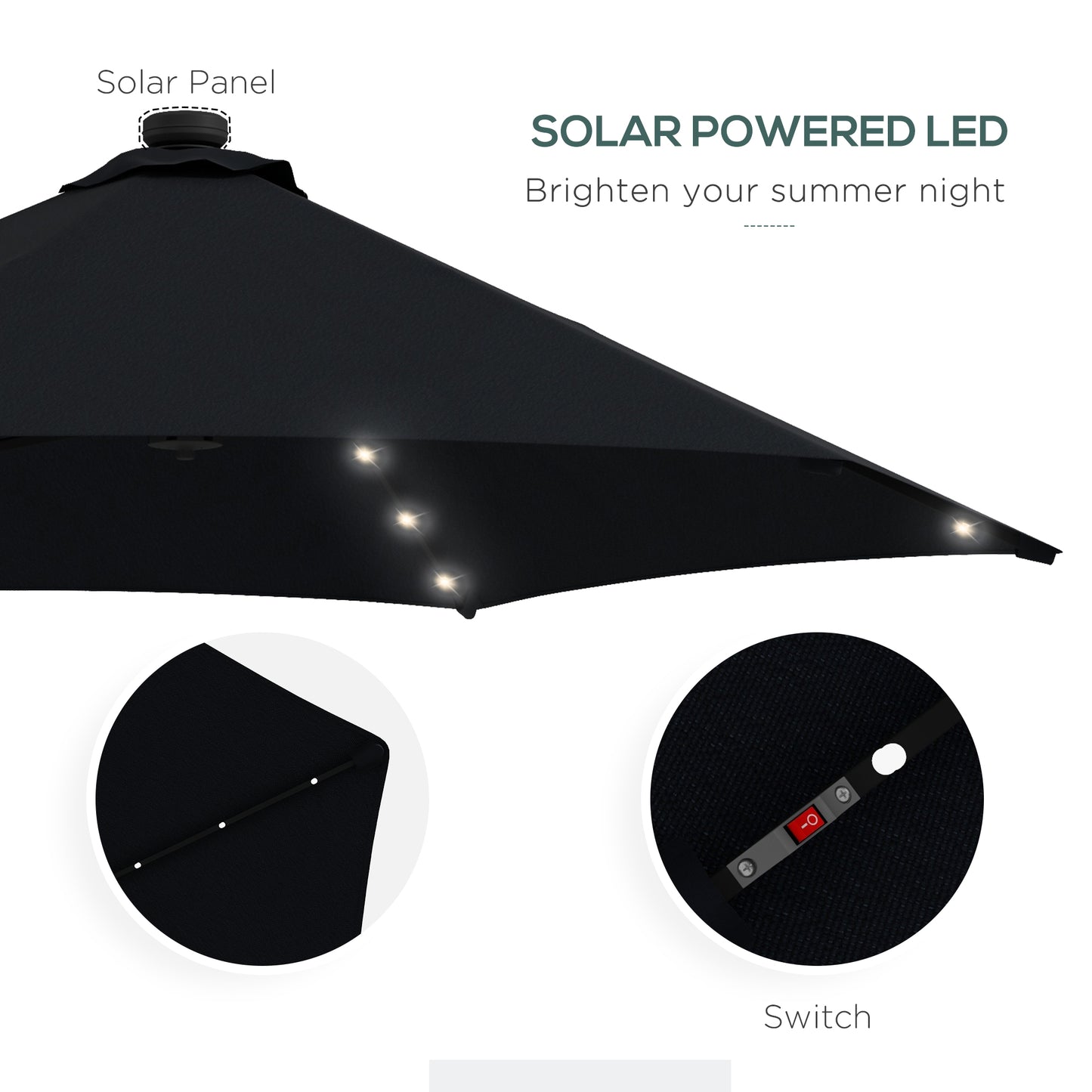 Outsunny 3(m) Solarny LED Cantilever Parasol, Czarny