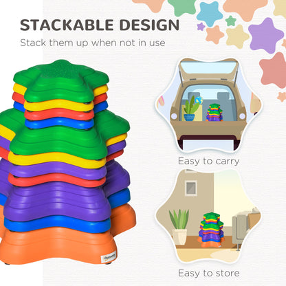 Outsunny 11-Piece Balance Stepping Stones for Kids Starfish Style Non-slip Obstacle Course Stackable Balance Blocks Garden Toys Encourage Toddler Sensory Toys Indoor Outdoor - Multicoloured
