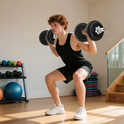 SPORTNOW 2-in-1 Adjustable Dumbbells Set, 20kg Cast Iron Weights Dumbbells Set with Non-Slip Grip for Strength Training, Weight Lifting, Bodybuilding, Home Gym Workout Equipment for Men & Women