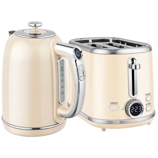 HOMCOM Polished Retro 40-100Â°C Kettle and Toaster Set - Cream