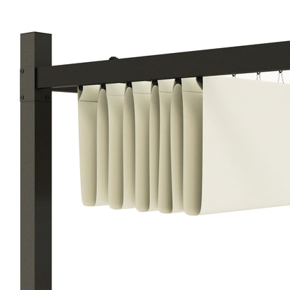 Outsunny 3 x 3(m) Metalowa pergola z rozsuwanym dachem i magnetycznym mocowaniem, zestaw ogrodowych altan ogrodowych z baldachimem przeciwsłonecznym, UPF30+, kolumna metalowa 80 mm, kremowo-biały