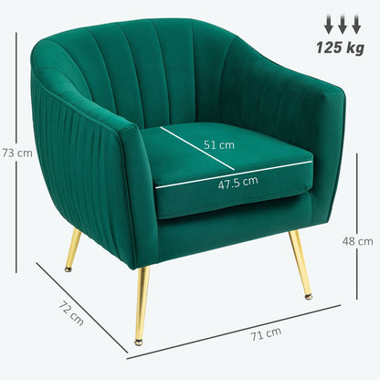 HOMCOM Velvet-Feel Shell Back Accent Chair - Green