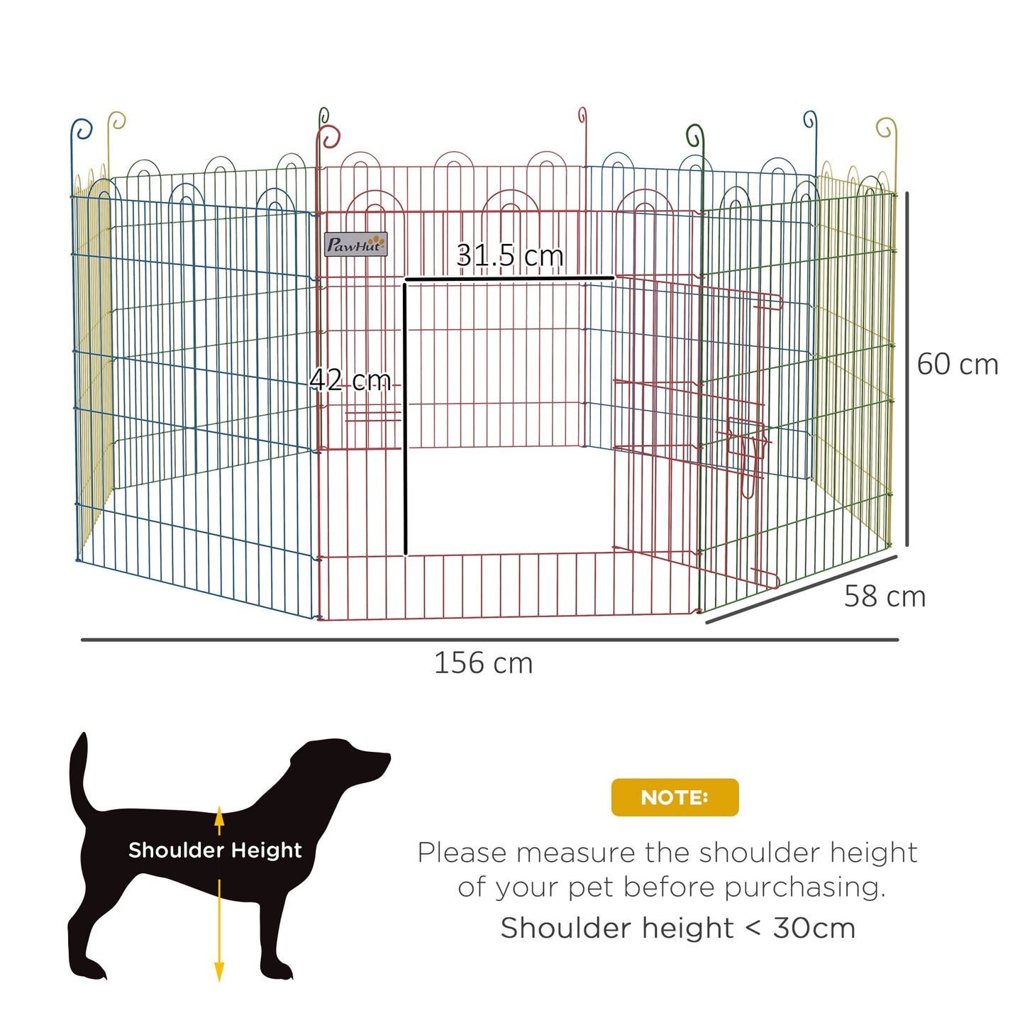 PawHut Pet Playpen Crate, with Eight Panels, Door, for Indoors and Outdoors, 60H x _156cm