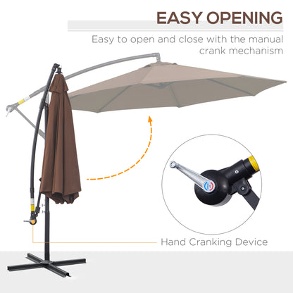 Outsunny 2,45 m parasol z wysięgnikiem, wytrzymały, wodoodporny parasol ogrodowy z podstawą krzyżową, brązowy