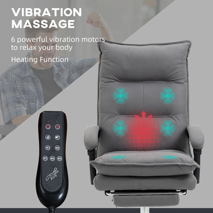 Vinsetto Vibration Massage Office Chair with Heat, Microfibre Computer Chair with Footrest, Armrest, Double Padding, Reclining Back, Grey