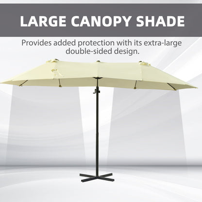 Outsunny Double Canopy Offset Parasol Umbrella Garden Shade w/ Steel Pole 12 Ribs Beige