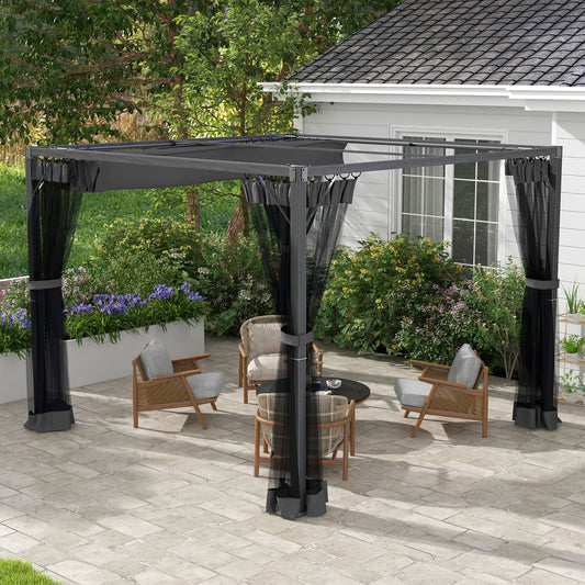 Outsunny 3 x 3m aluminiowa pergola z rozsuwanym dachem - ciemnoszary