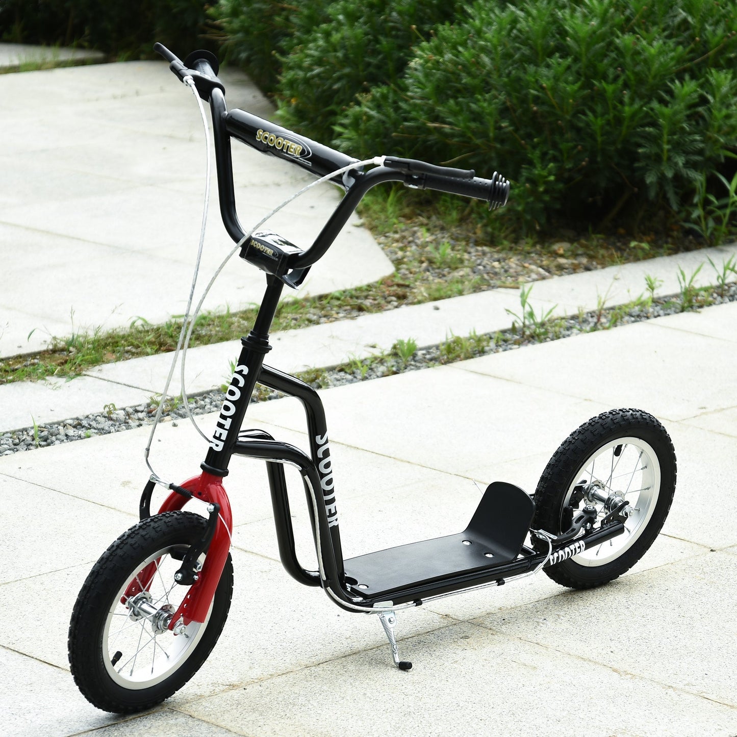 HOMCOM Teen Kick Scooter with Adjustable Handlebar, Inflatable Wheels, Two Brakes, Black