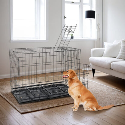 Reinforced Black Pet Cage for Medium to Small Dogs, Cats, and Rabbits