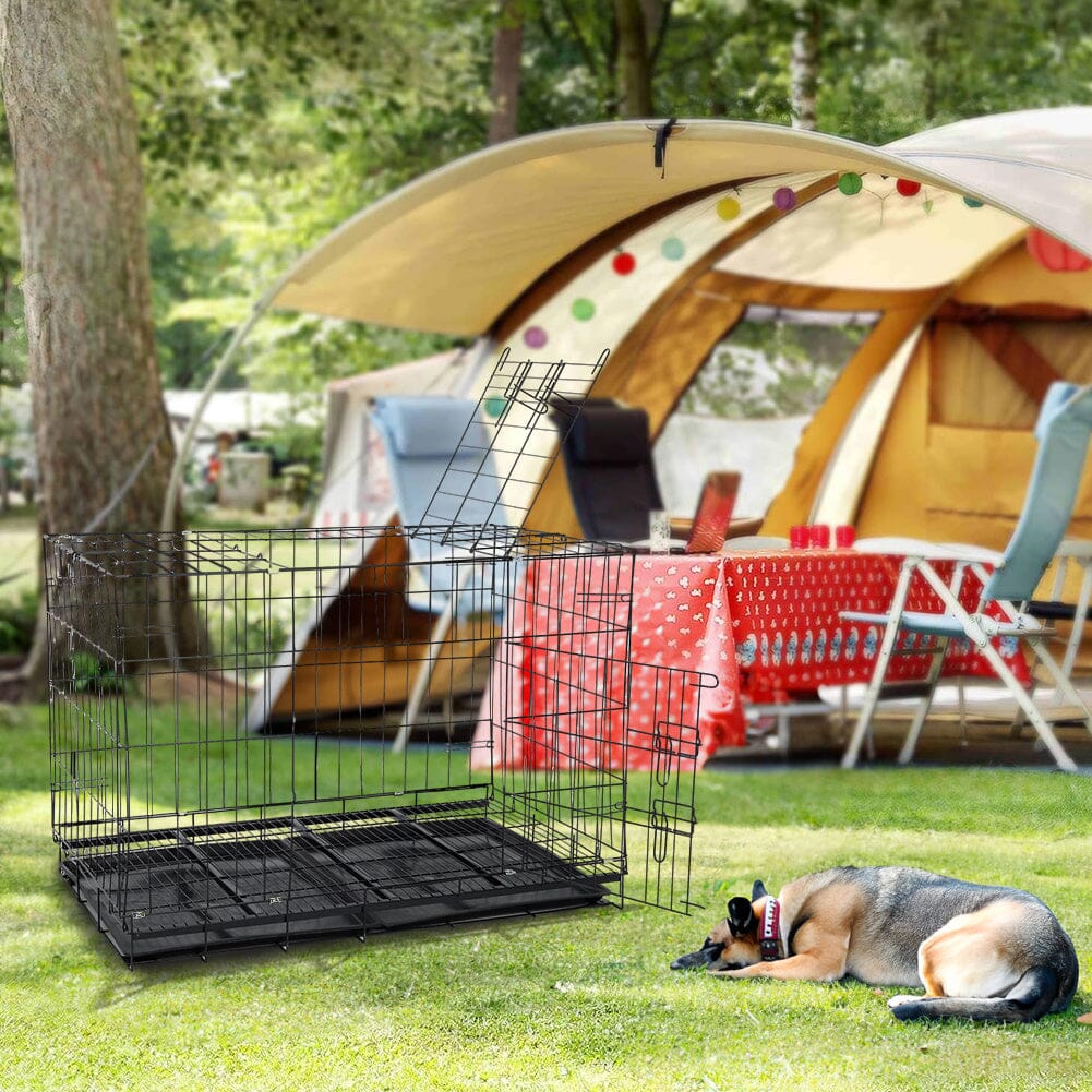 Reinforced Black Pet Cage for Medium to Small Dogs, Cats, and Rabbits