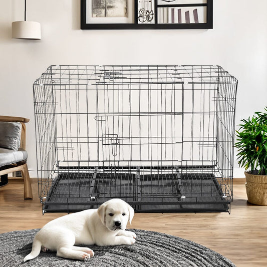 Reinforced Black Pet Cage for Medium to Small Dogs, Cats, and Rabbits