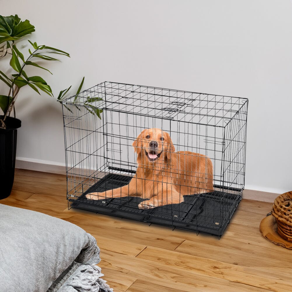 Reinforced Black Pet Cage for Medium to Small Dogs, Cats, and Rabbits