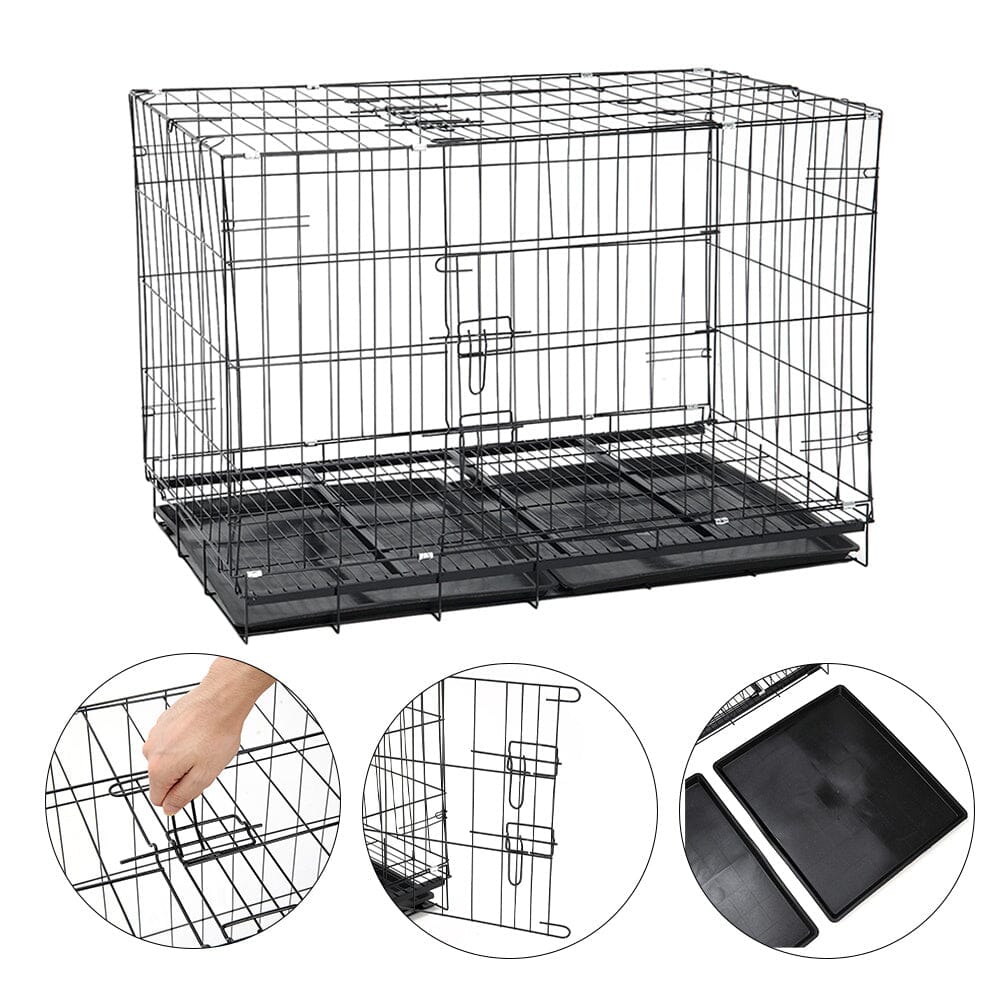 Reinforced Black Pet Cage for Medium to Small Dogs, Cats, and Rabbits