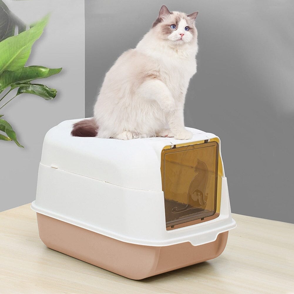 Large Hooded Top Entry Cat Litter Box with Scoop