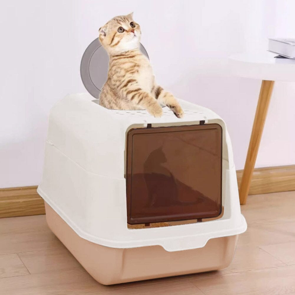 Large Hooded Top Entry Cat Litter Box with Scoop