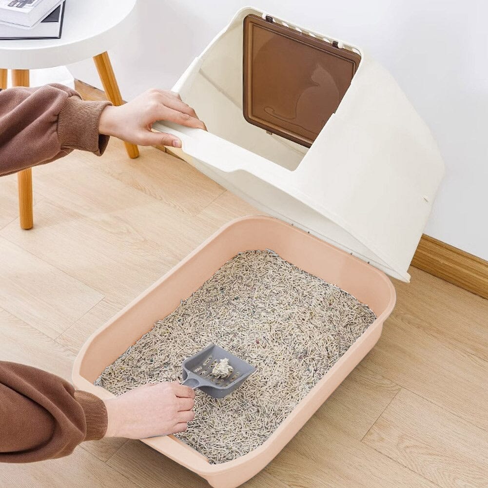 Large Hooded Top Entry Cat Litter Box with Scoop