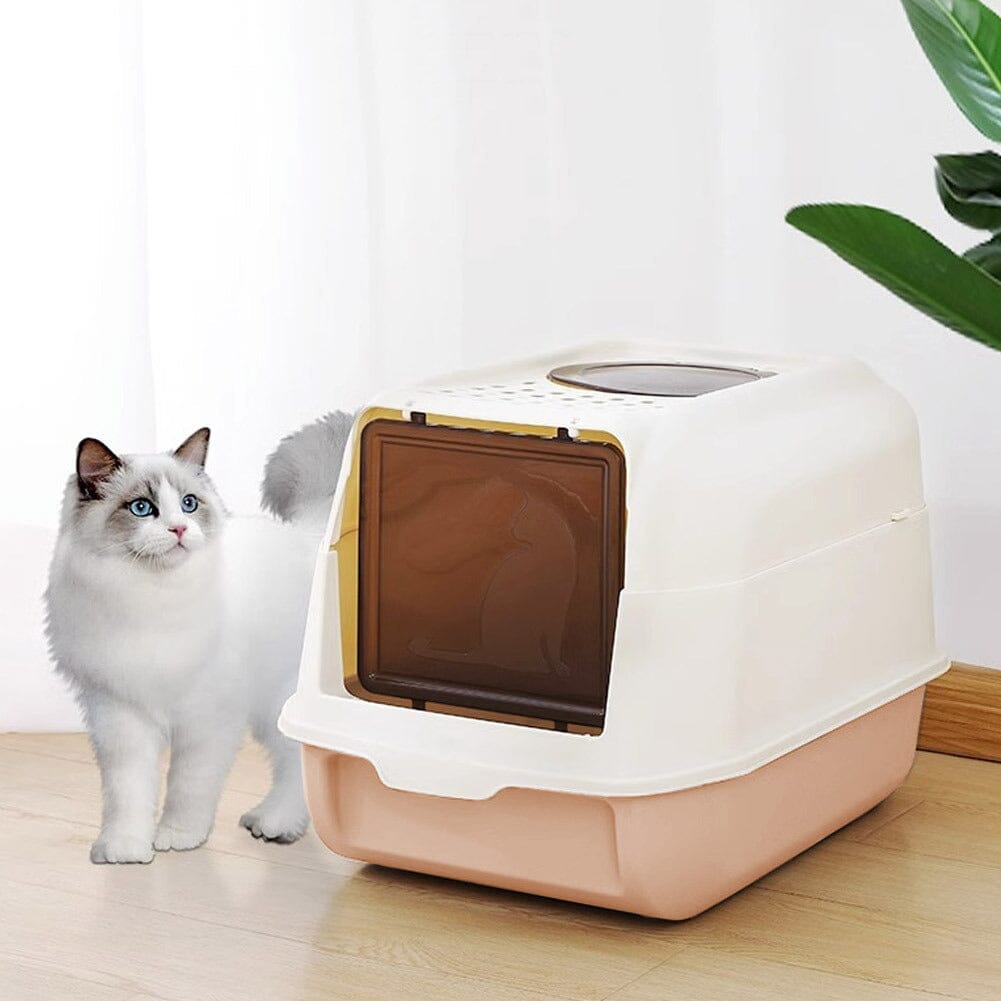 Large Hooded Top Entry Cat Litter Box with Scoop