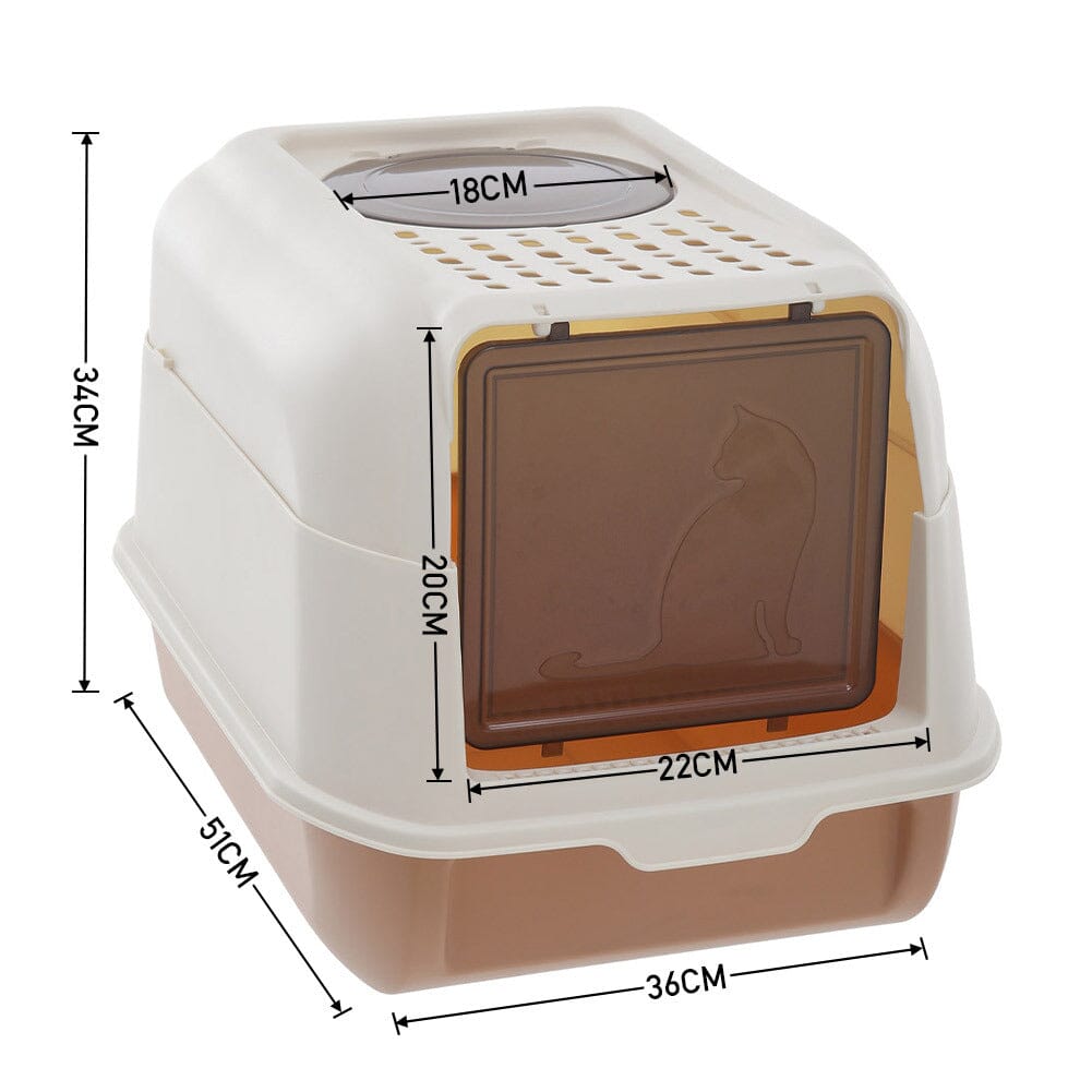 Large Hooded Top Entry Cat Litter Box with Scoop