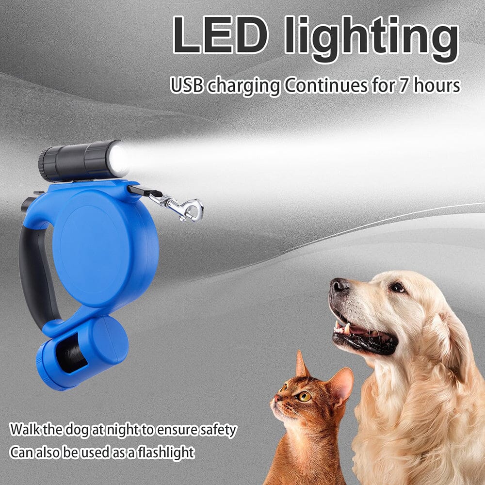 مقود PetVoyage 5M قابل للسحب مع مصباح LED وموزع نفايات