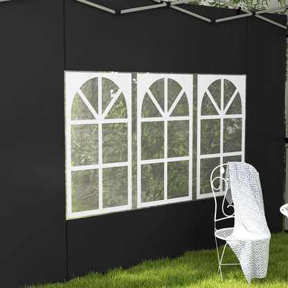 الألواح الجانبية Outsunny Gazebo، استبدال الجوانب بنافذة لشرفة المراقبة المنبثقة 3x3(m) أو 3x4m، عبوتان، أسود