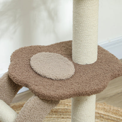 PawHut Cat Tee for Indoor Cats, 88cm Cat Tower with Sisal Scratching Post, Hanging Ball, Large Cat Perch, Stairs, Brown