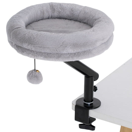 PawHut Cat Desk Bed, Cat Hammock 360 Rotatable Adjustable for Window, Table, Work, Grey