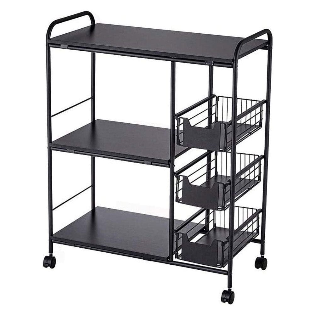 Sleek Black Microwave Rack with Four Tiers for Optimal Kitchen Organization