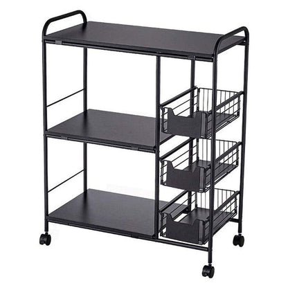 Sleek Black Microwave Rack with Four Tiers for Optimal Kitchen Organization