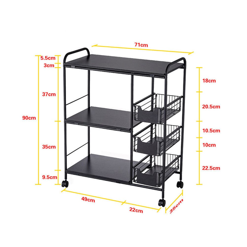 Sleek Black Microwave Rack with Four Tiers for Optimal Kitchen Organization