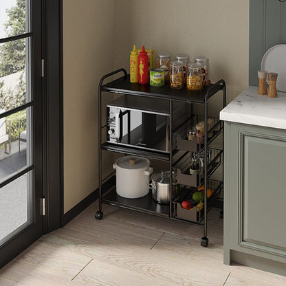 Sleek Black Microwave Rack with Four Tiers for Optimal Kitchen Organization