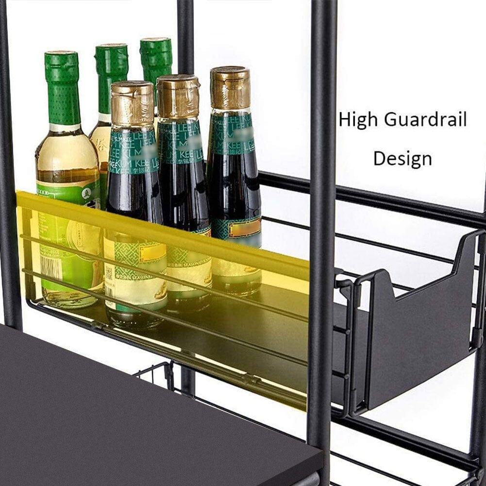 Sleek Black Microwave Rack with Four Tiers for Optimal Kitchen Organization