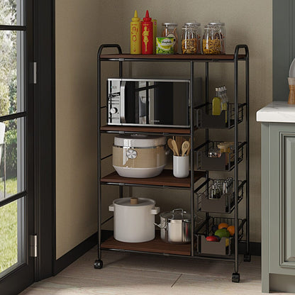 Sleek Black Microwave Rack with Four Tiers for Optimal Kitchen Organization