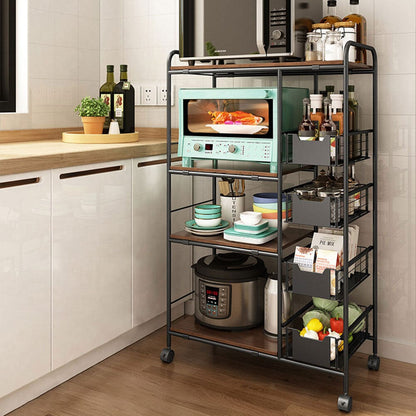 Sleek Black Microwave Rack with Four Tiers for Optimal Kitchen Organization