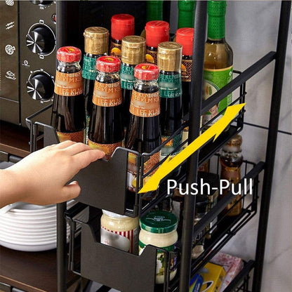 Sleek Black Microwave Rack with Four Tiers for Optimal Kitchen Organization