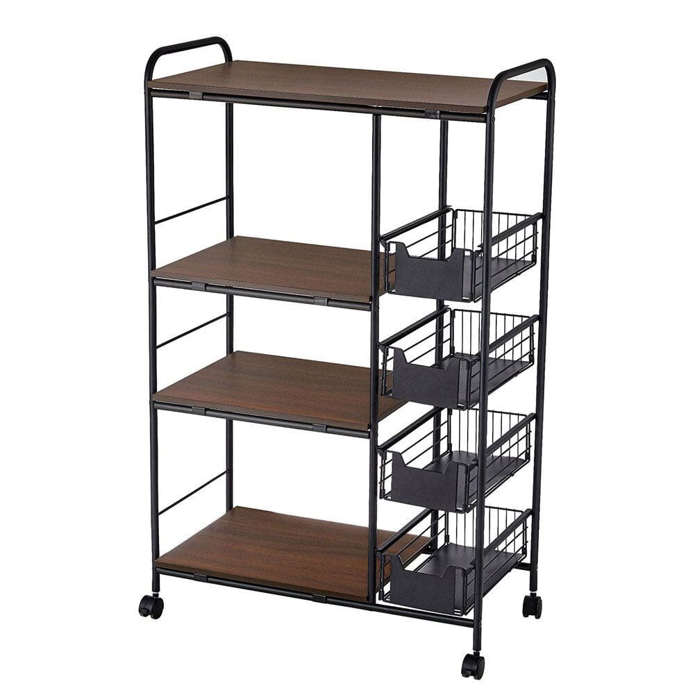 Sleek Black Microwave Rack with Four Tiers for Optimal Kitchen Organization