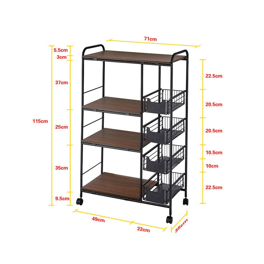 Sleek Black Microwave Rack with Four Tiers for Optimal Kitchen Organization
