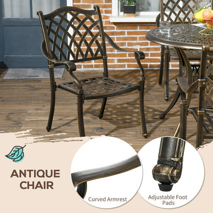 Outsunny 5-Piece Outdoor Furniture Dining Set, Cast Aluminum Conversation Set Includes 4 Chairs and 90cm Round Table with 50mm Umbrella Hole for Patio Garden Deck, Flower Design