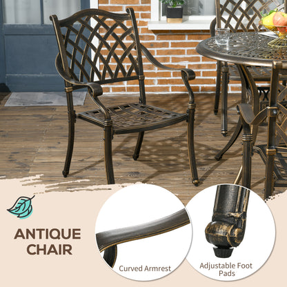 Outsunny 5-Piece Outdoor Furniture Dining Set, Cast Aluminum Conversation Set Includes 4 Chairs and â90cm Round Table with â50mm Umbrella Hole for Patio Garden Deck, Flower Design