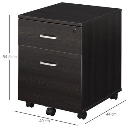 Vinsetto 2-Drawer Locking Office Filing Cabinet w/ 5 Wheels Rolling Storage Hanging A4 Cupboard Home Organisation Black Wood Grain