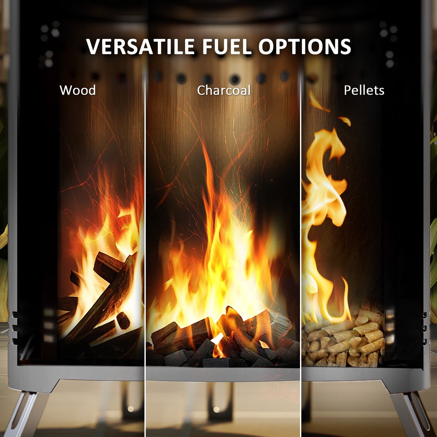 Outsunny Smokeless Fire Pit, 16 x 16 cm Stainless Steel Portable Wood Burning Firepit with Poker, Wood or Pellet Fuelled Tabletop Fire Pit for Garden Camping Bonfire Party, Silver Tone